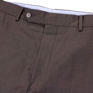 Recent Samuelsohn Mens 34x33‎ Wool Dress Pants Dark Brown Flat Front